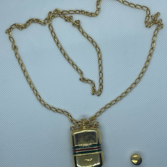 VINTAGE GUCCI GG ENAMEL FLASK PERFUME BOTTLE CHAIN NECKLACE - Picture 9 of 10